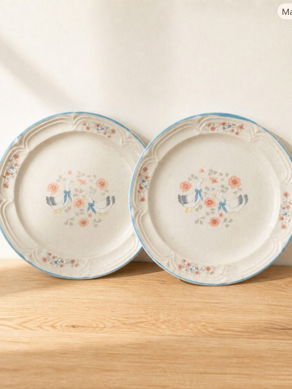 Vintage Made in Korea Goose Bread Plates – Blue Ribbon Farmhouse Décor Set of 2